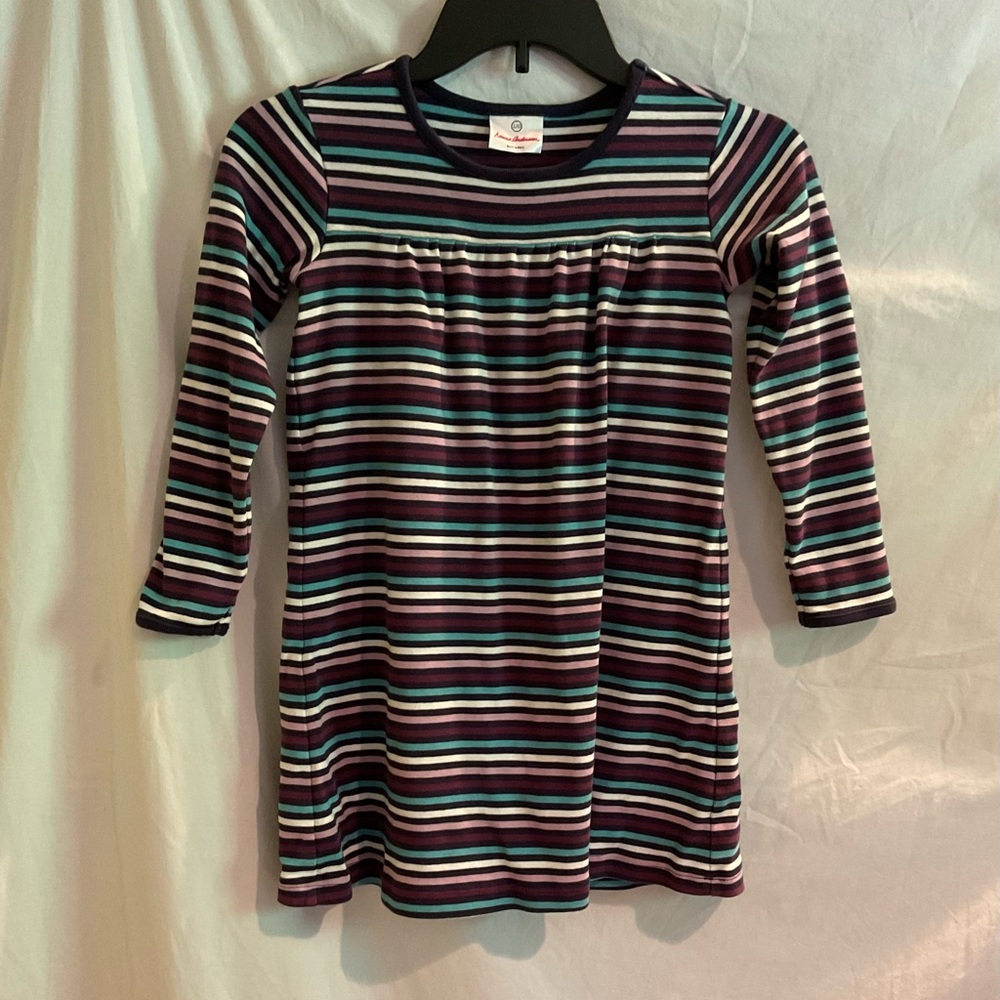 Hanna Andersson Girls 6 120 Purple Blue White Stripe Long Sleeve Play Day Dress